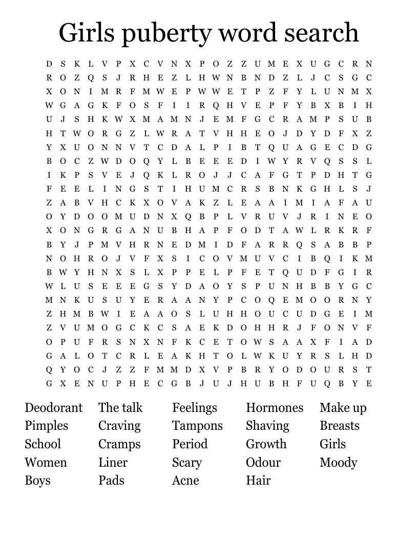 Girls puberty word search