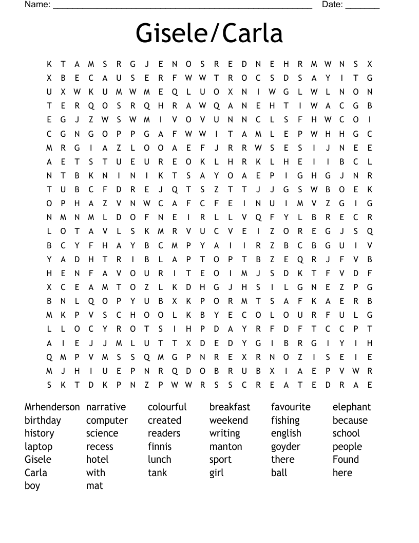 Gisele/Carla Word Search