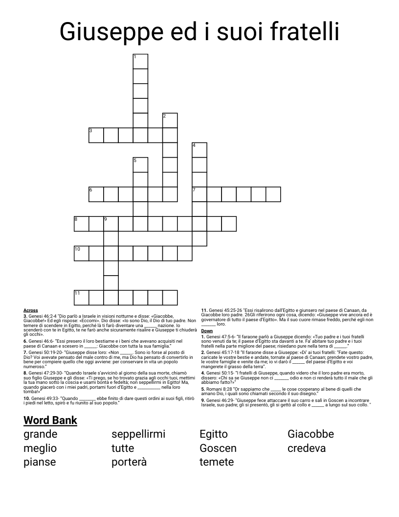 Giuseppe ed i suoi fratelli Crossword