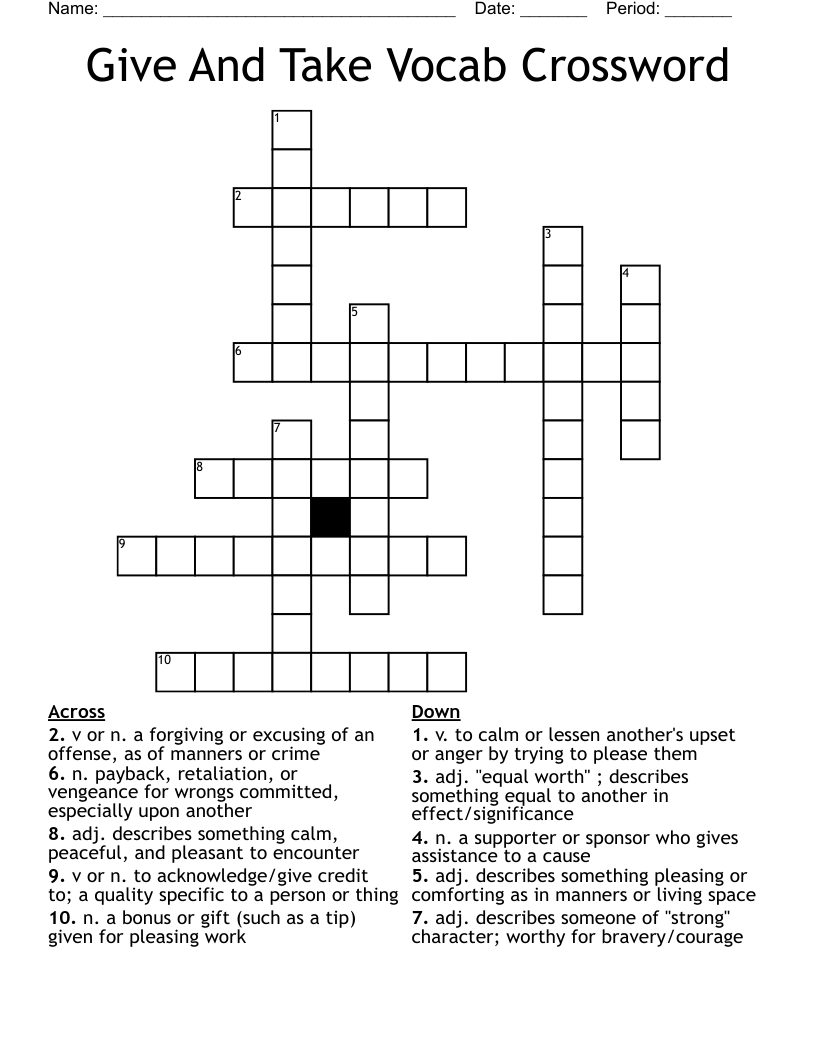 Give And Take Vocab Crossword