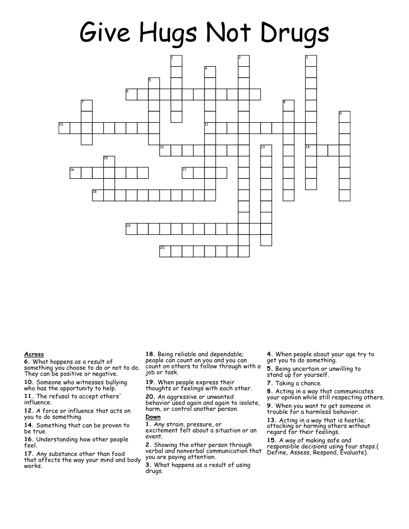 Give Hugs Not Drugs  Crossword