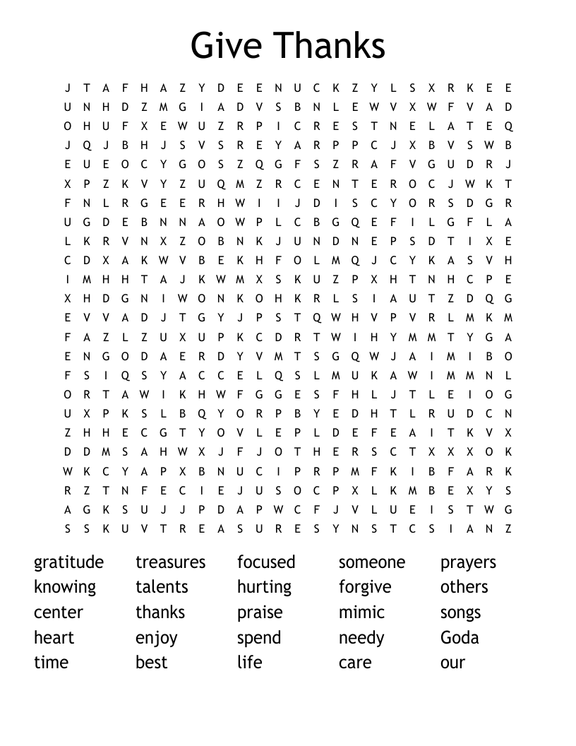 Give Thanks Word Search