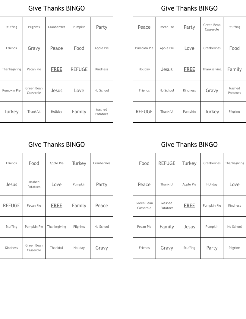 Give Thanks BINGO