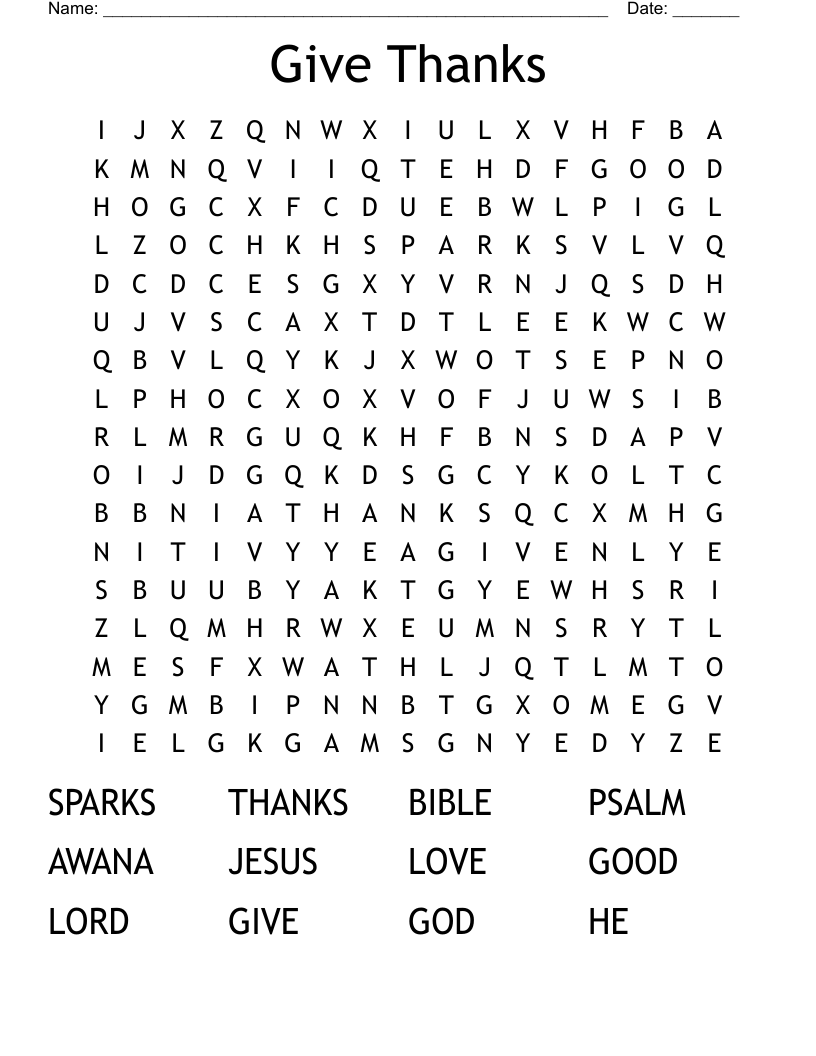 Give Thanks  Word Search