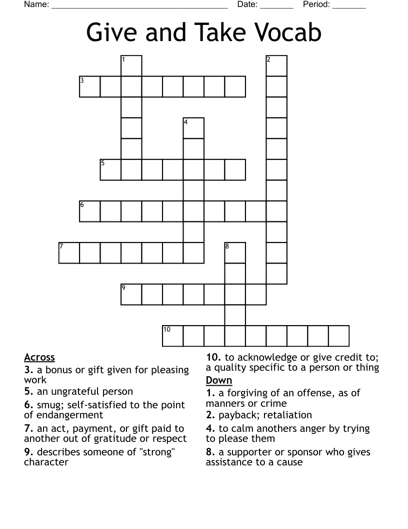 Give and Take Vocab Crossword