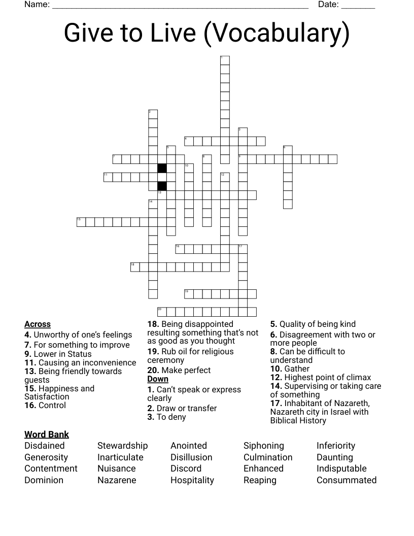 Give to Live (Vocabulary) Crossword