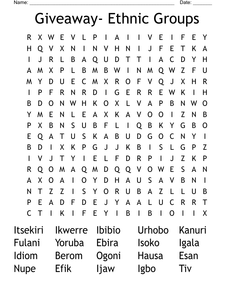 Giveaway- Ethnic Groups Word Search