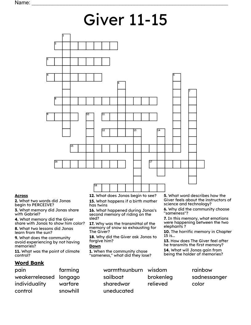 Giver 11-15 Crossword
