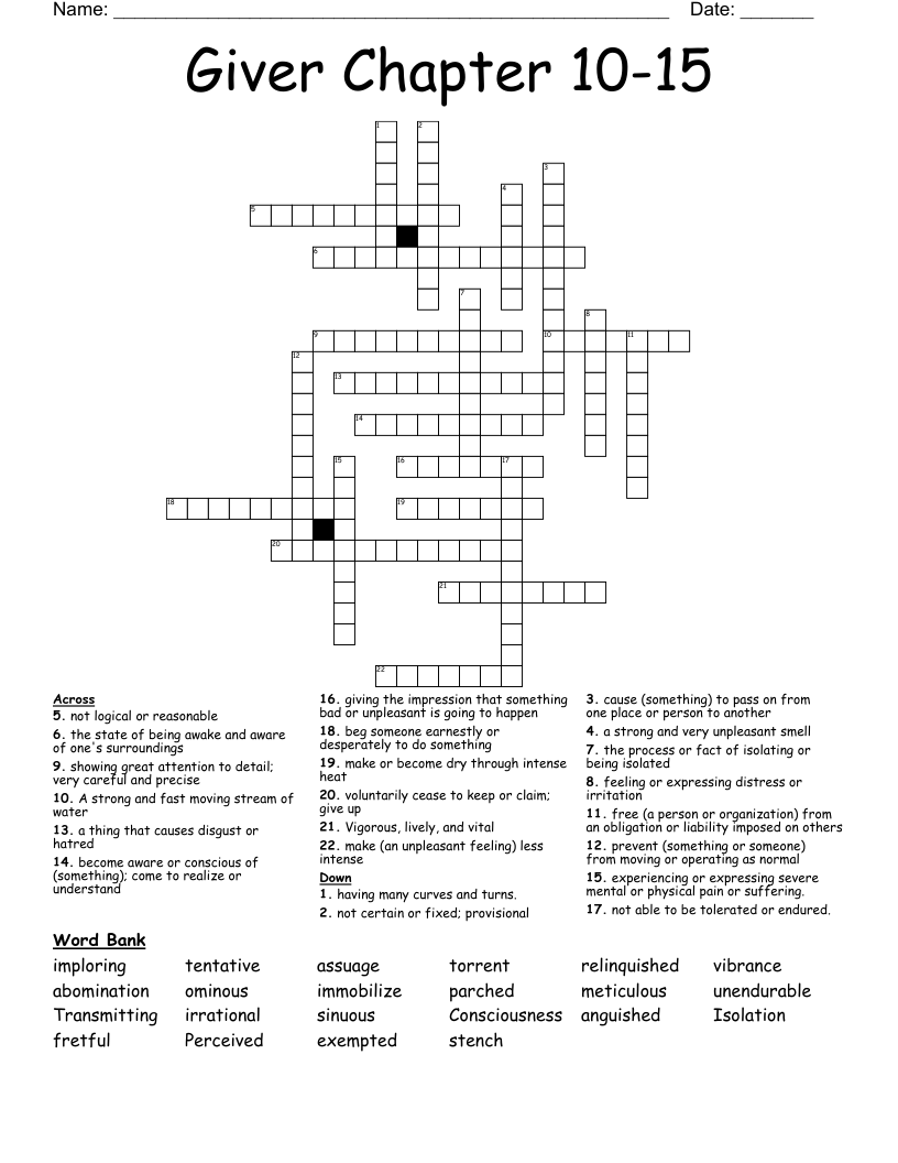 Giver Chapter 10-15 Crossword