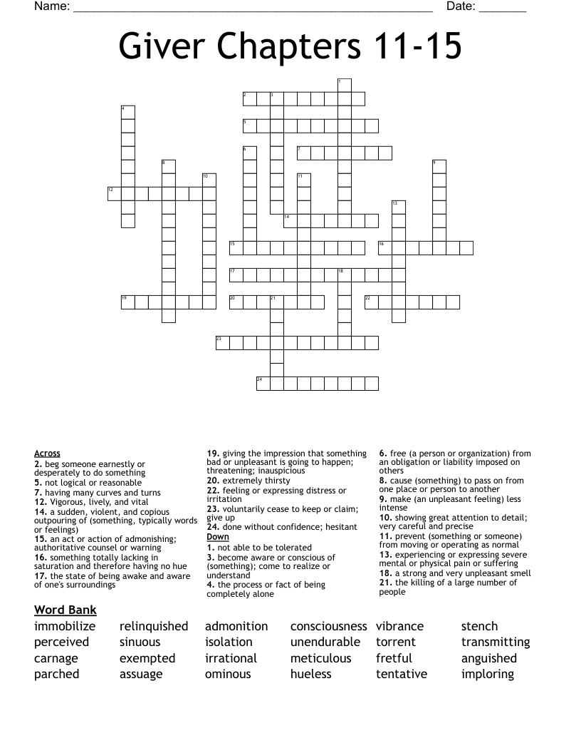 Giver Chapters 11-15 Crossword