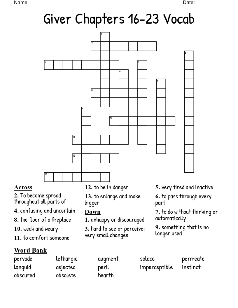 Giver Chapters 16-23 Vocab Crossword