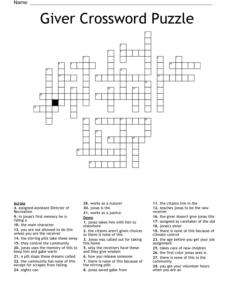 Giver Crossword Puzzle 