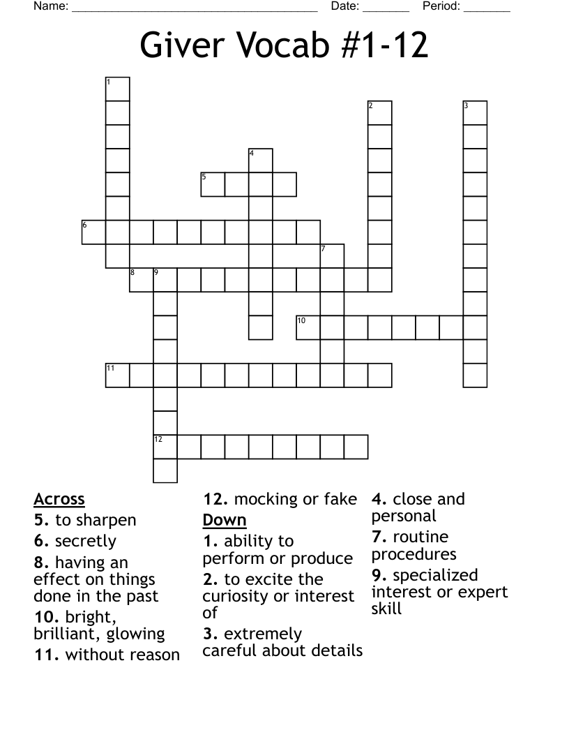 Giver Vocab #1-12 Crossword