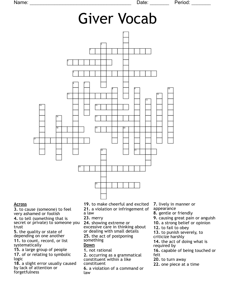 Giver Vocab Crossword