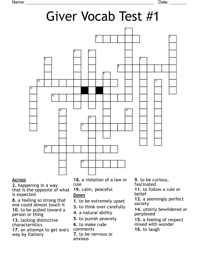 Giver Vocab Test #1 Crossword
