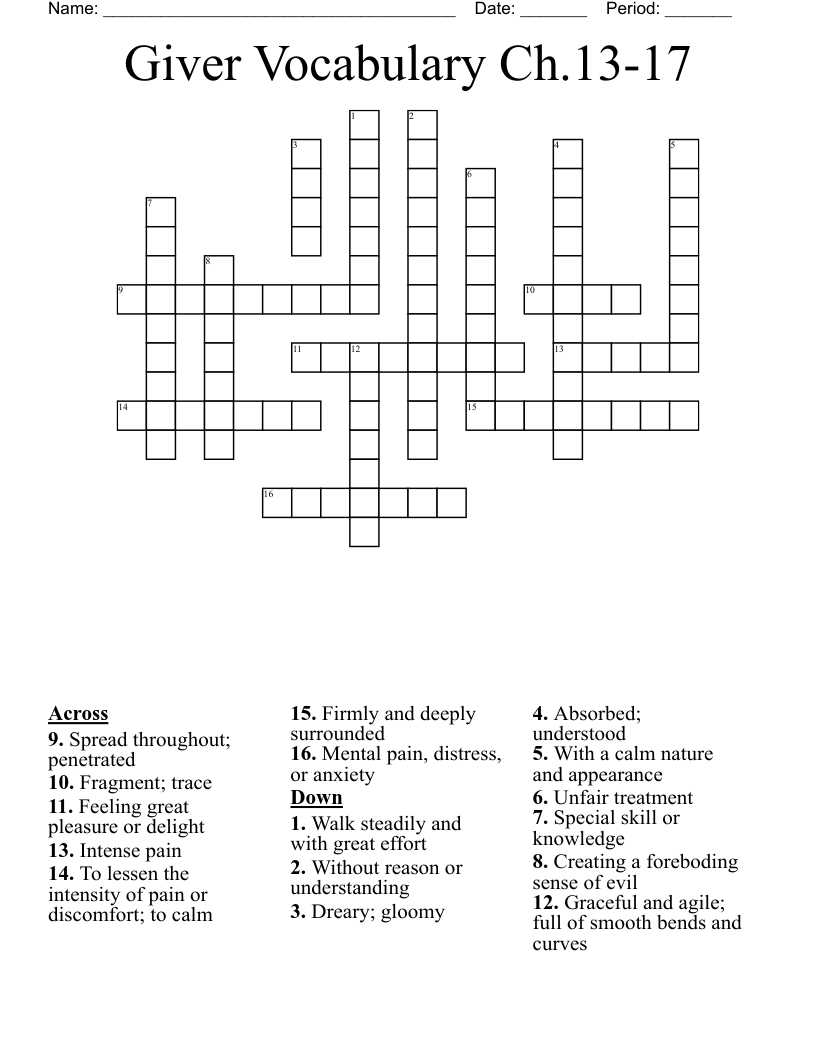 Giver Vocabulary Ch.13-17 Crossword