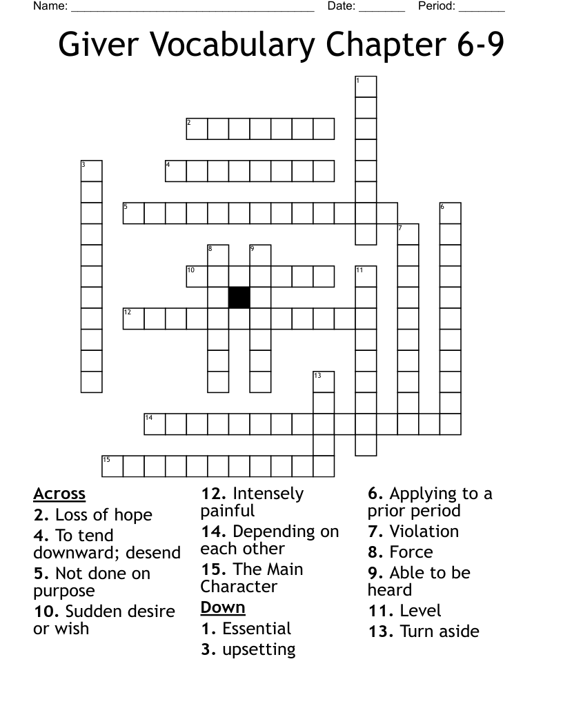 Giver Vocabulary Chapter 6-9 Crossword