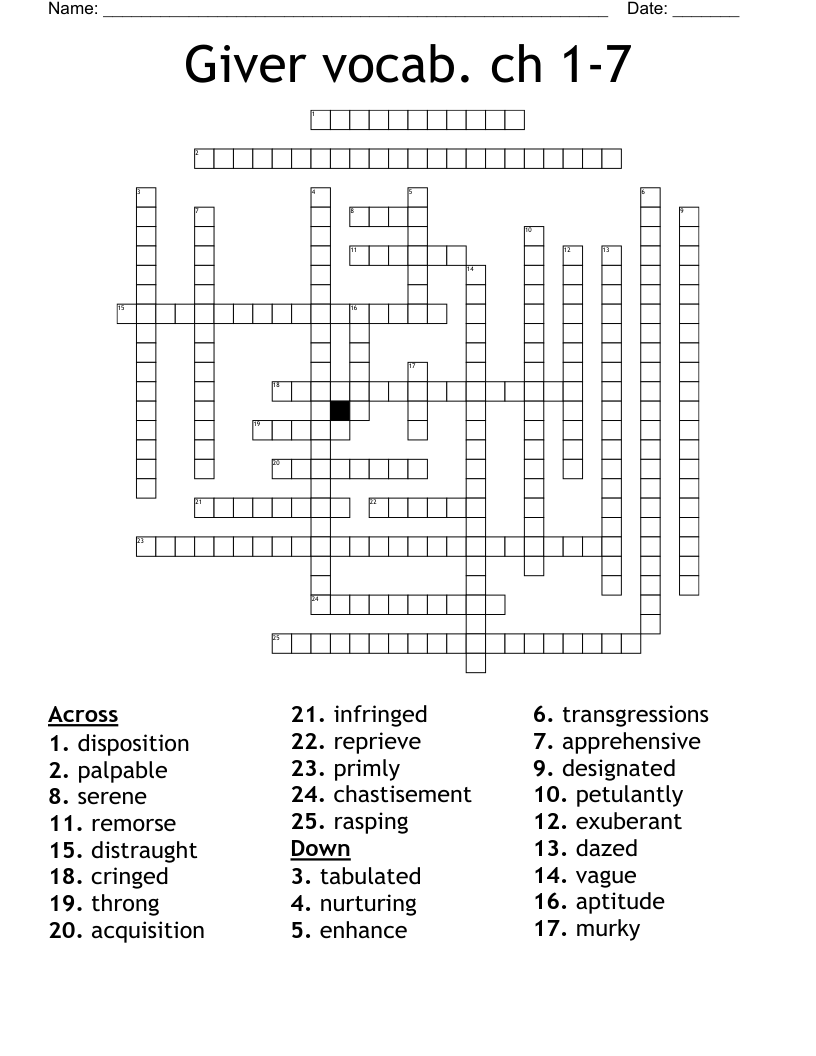 Giver vocab. ch 1-7 Crossword
