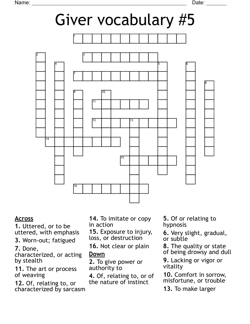 Giver vocabulary #5 Crossword