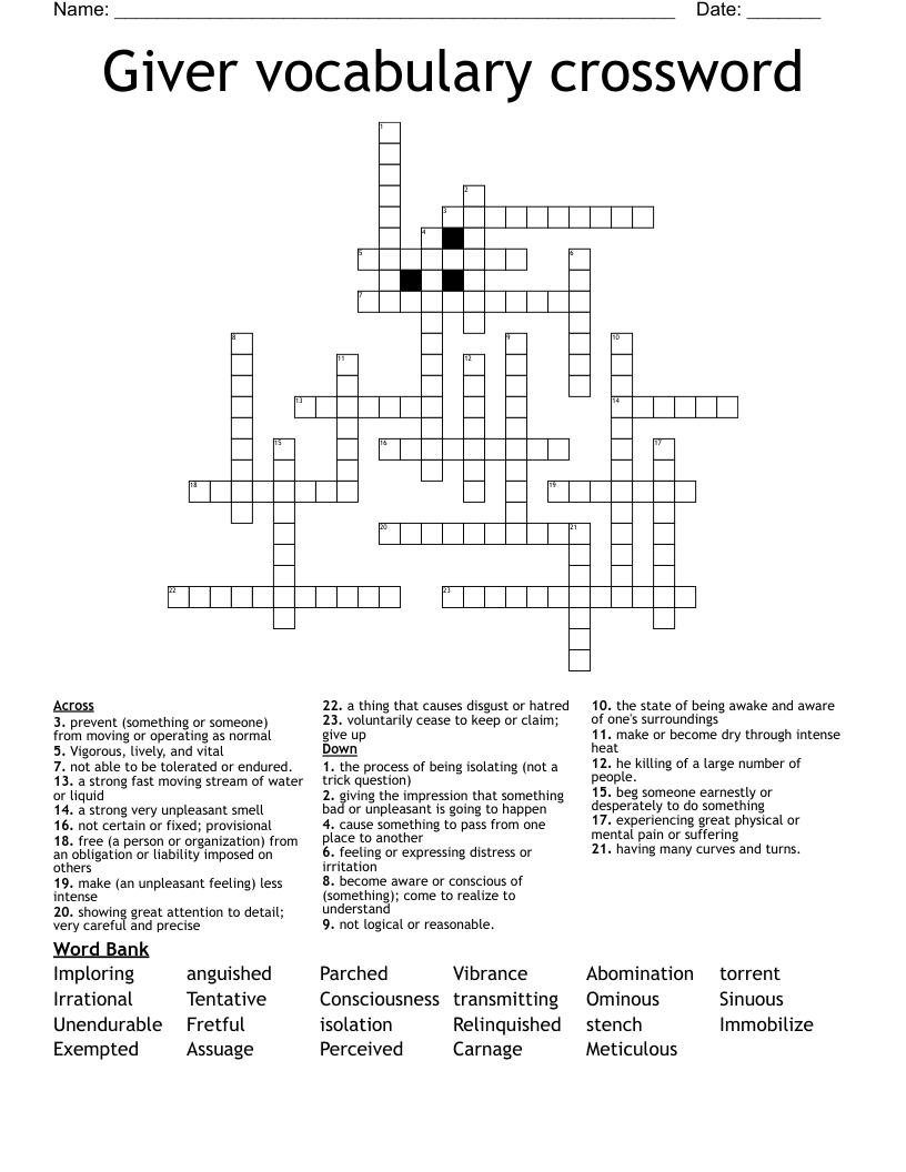 Giver vocabulary crossword