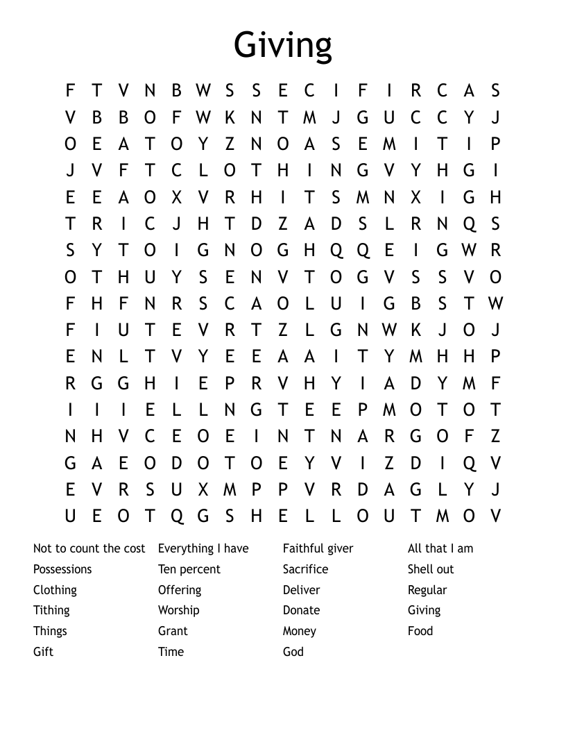 Giving Word Search