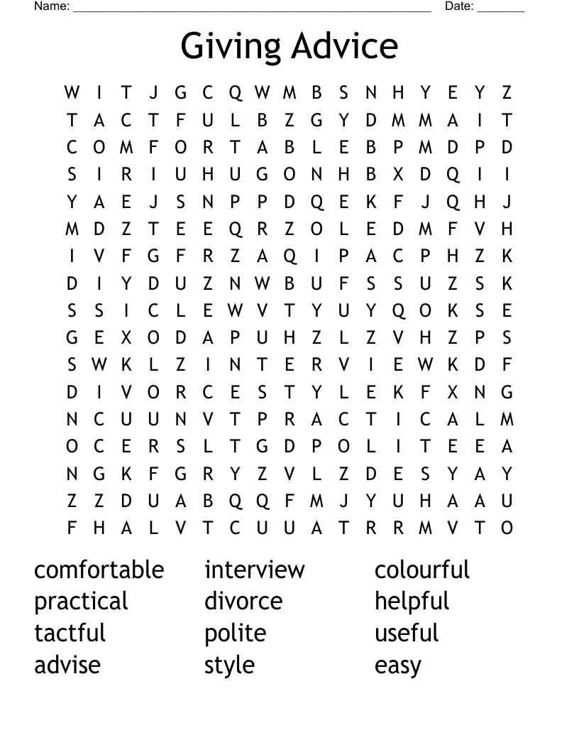 Giving Advice Word Search