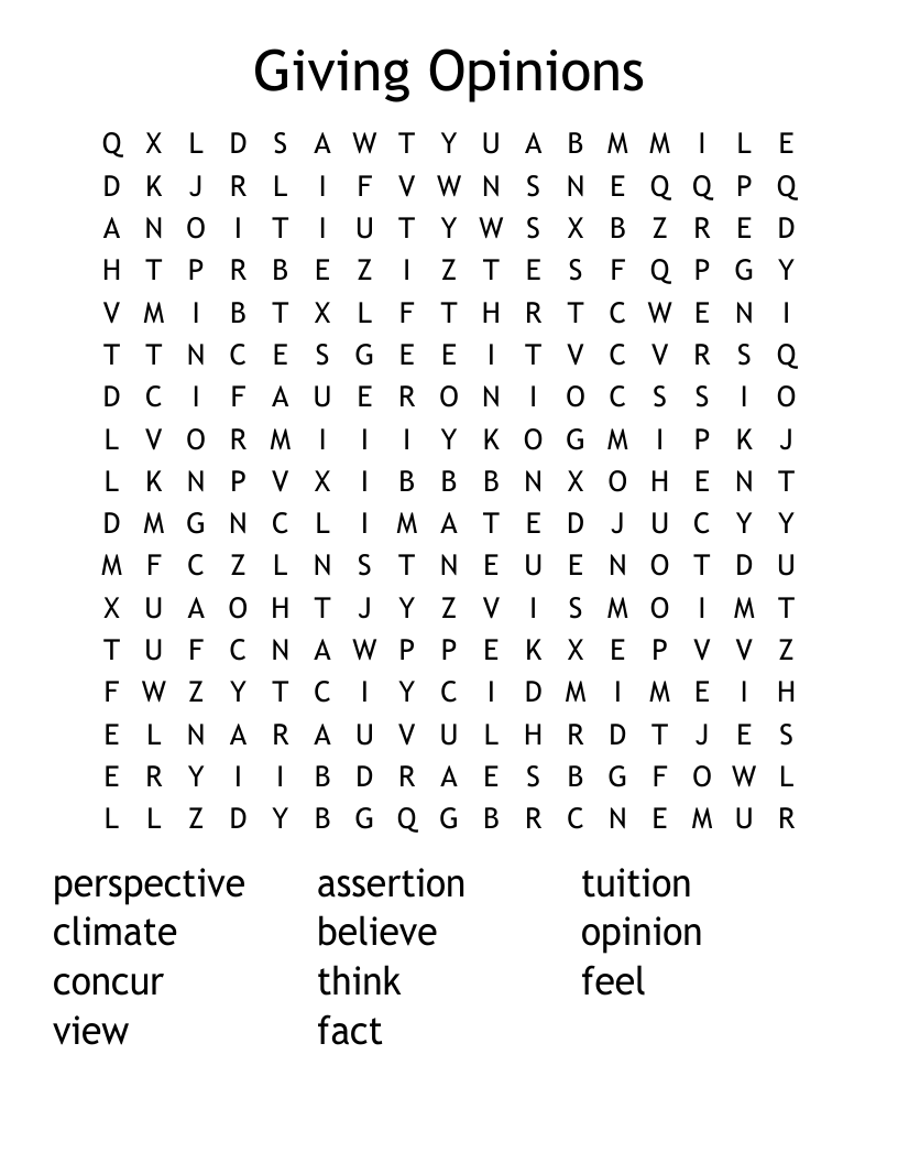 Giving Opinions Word Search