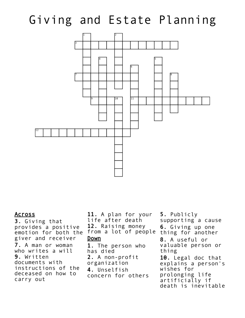 Giving and Estate Planning  Crossword