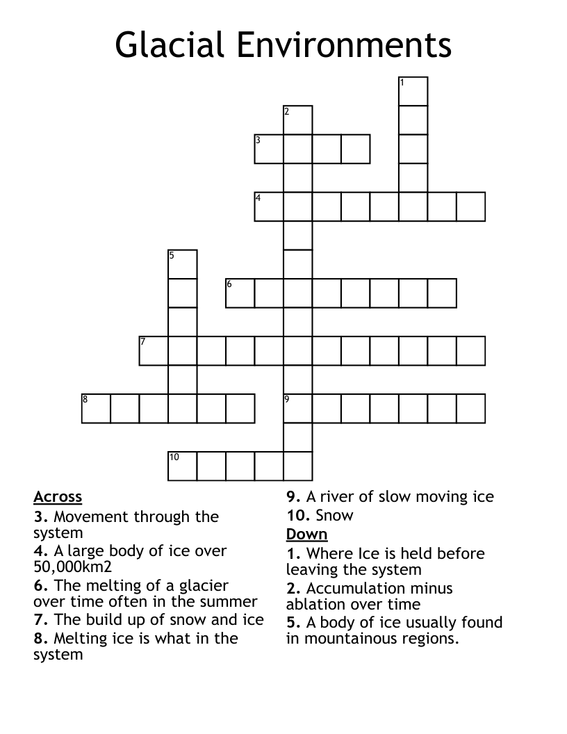 Glacial Environments Crossword