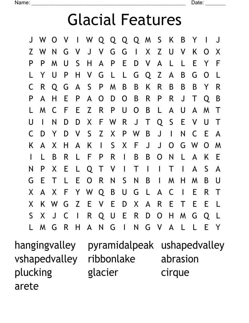 Glacial Features Word Search