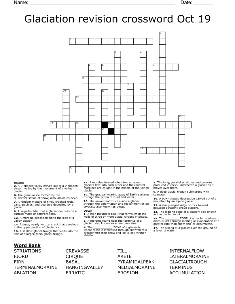 Glaciation revision crossword Oct 19