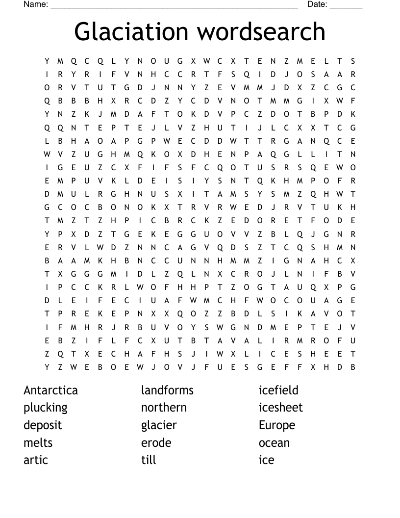 Glaciation wordsearch