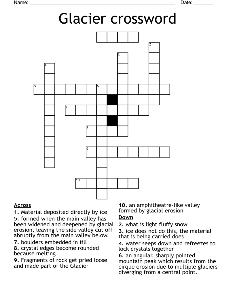 Glacier crossword  