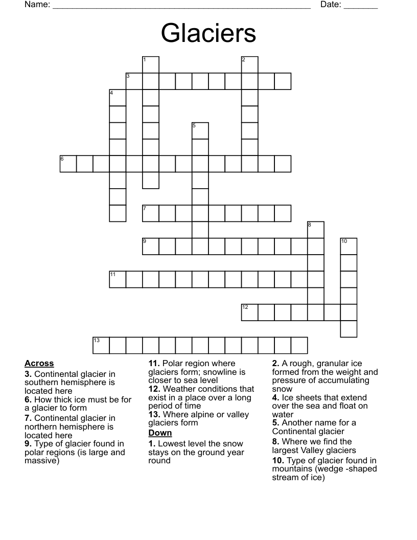 Glaciers Crossword