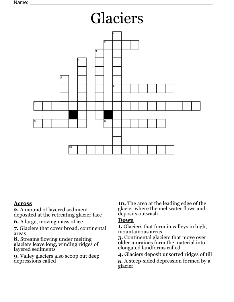 Glaciers Crossword
