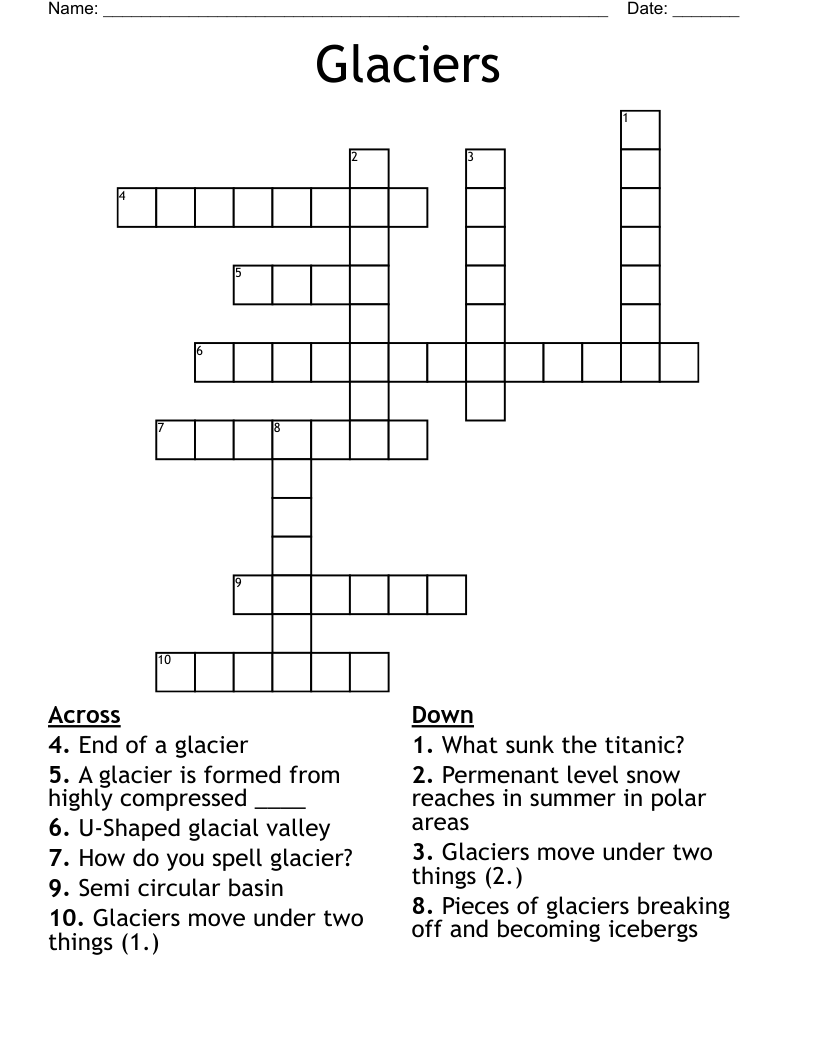 Glaciers Crossword