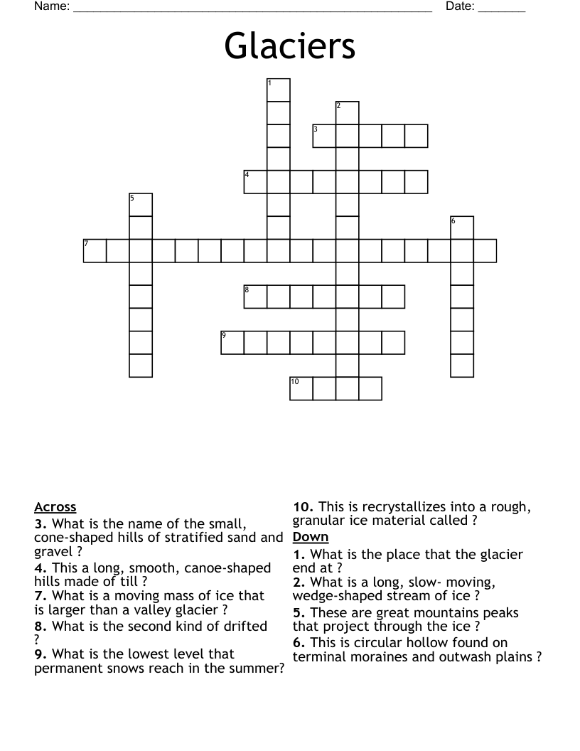 Glaciers Crossword