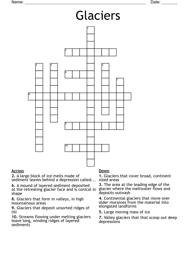 Glaciers Crossword