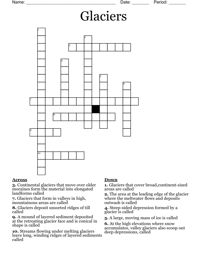 Glaciers Crossword