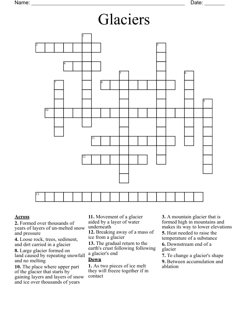 Glaciers Crossword