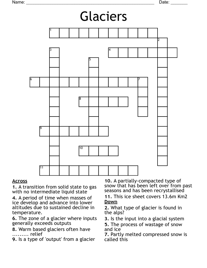 Glaciers Crossword