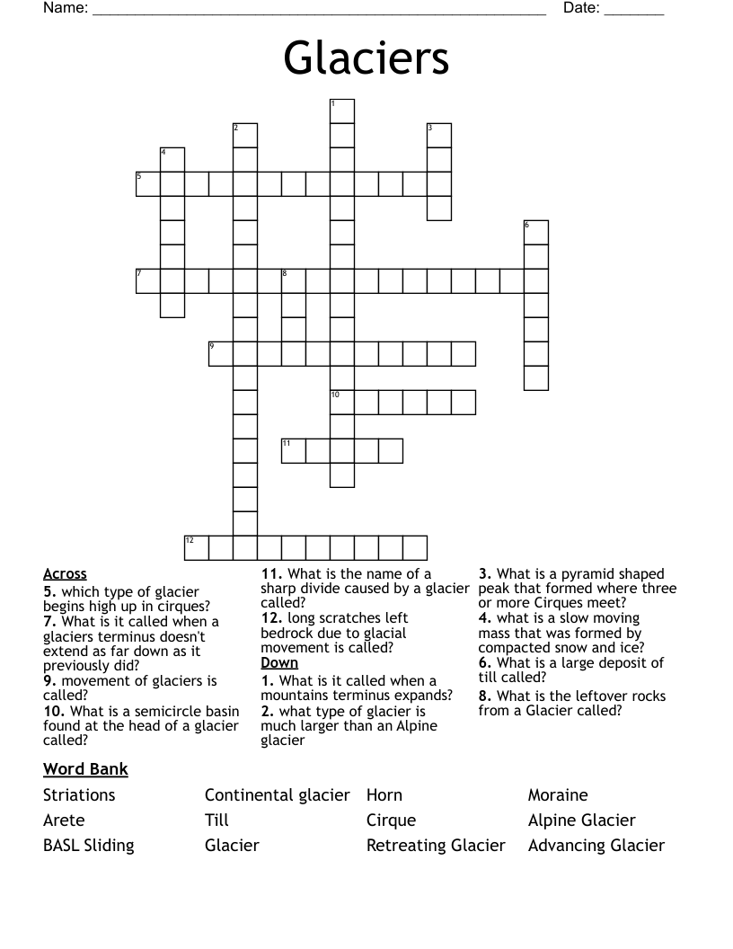 Glaciers Crossword