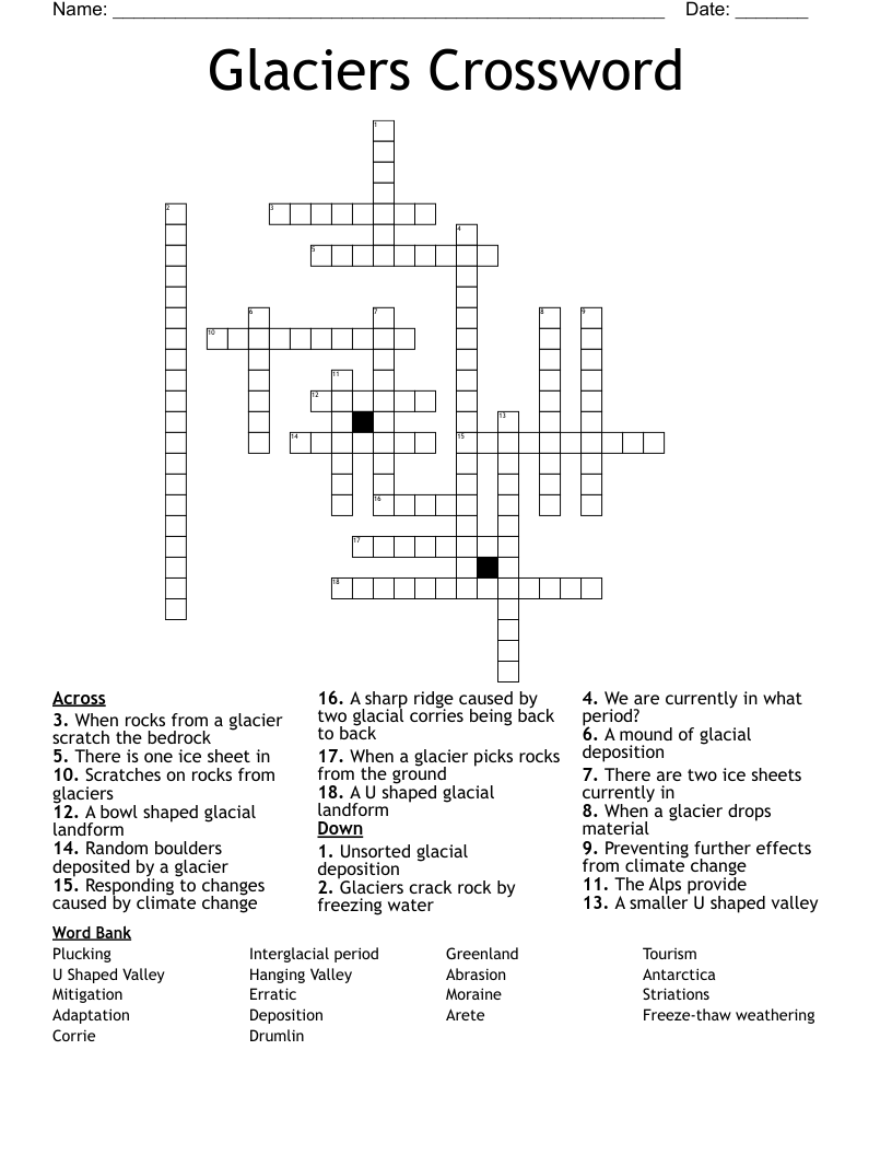 Glaciers Crossword 