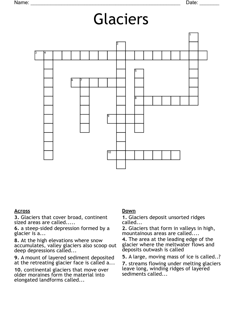 Glaciers  Crossword