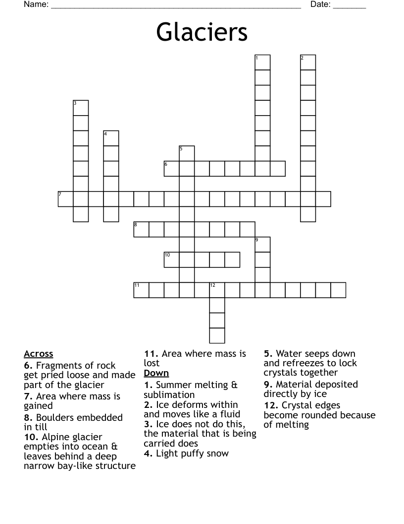 Glaciers  Crossword