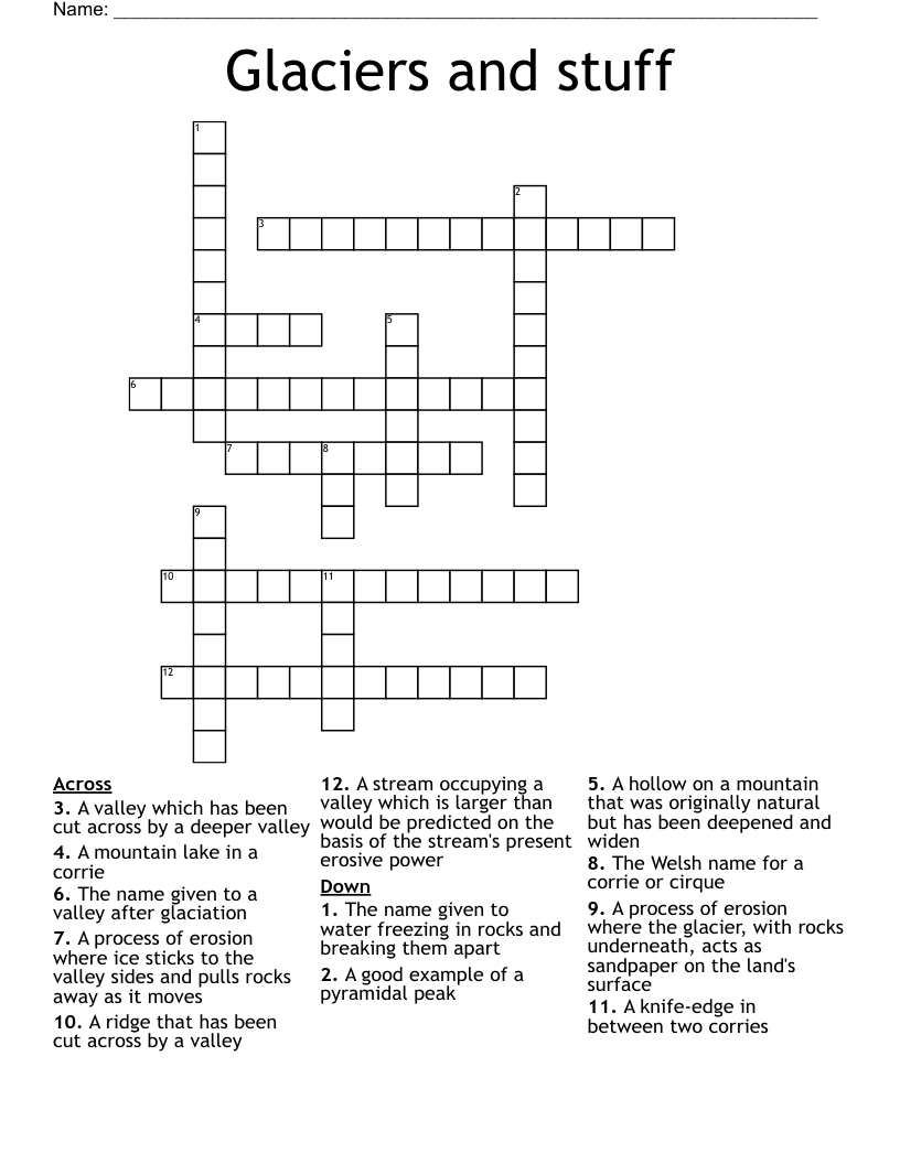 Glaciers and stuff Crossword