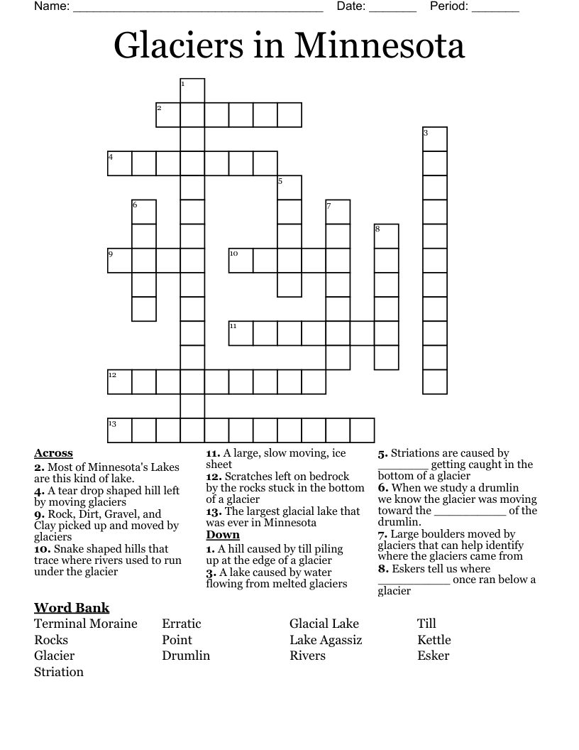 Glaciers in Minnesota Crossword