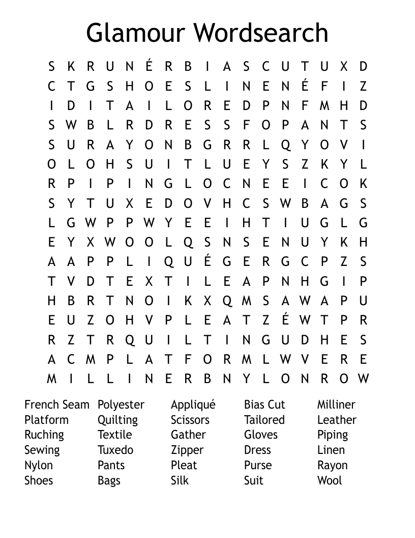 Glamour Wordsearch 