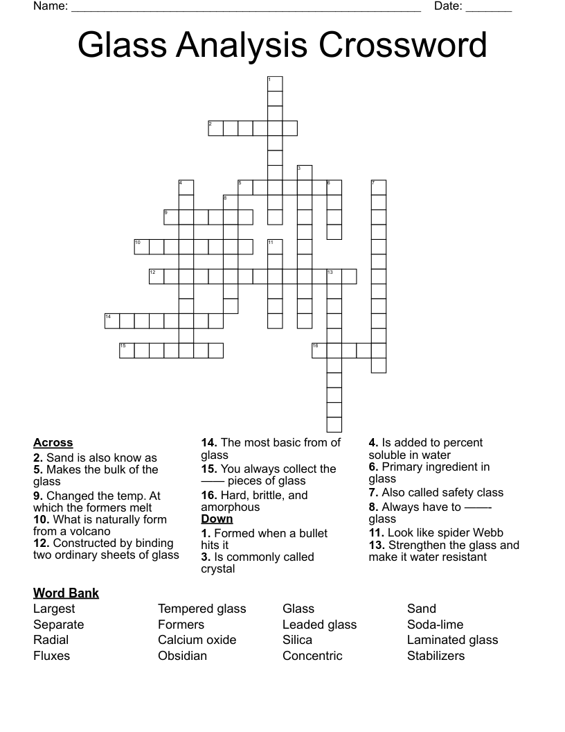 Glass Analysis Crossword 