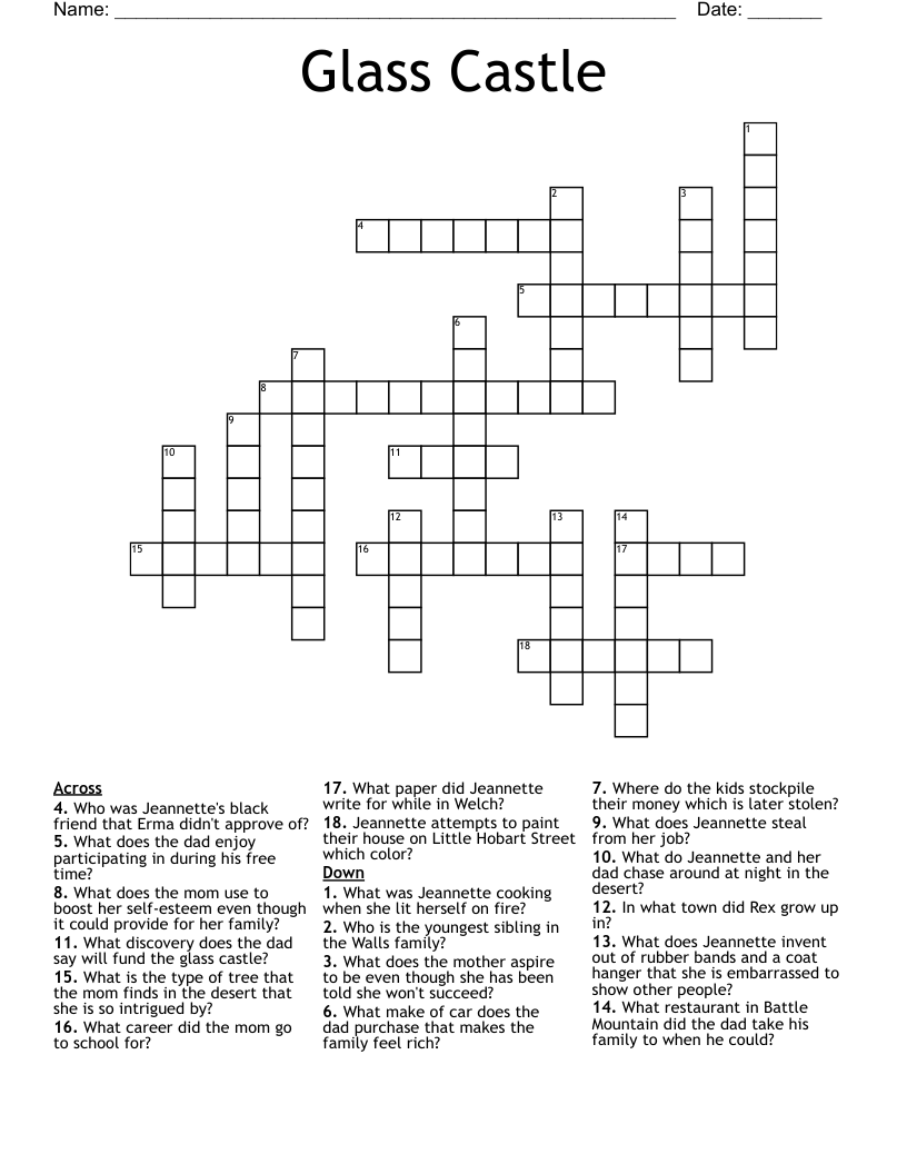 Glass Castle Crossword